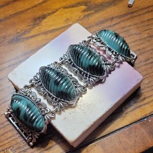 Vintage Selini By Selro Panel Bracelet With Large Oval Thermoset Plastic